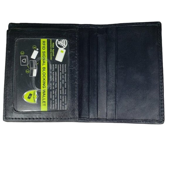 Men's Black RFID Blocking Sheep Cabretta L-Fold Wallet NEW in Box - Picture 2 of 6